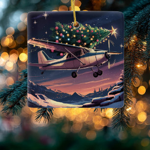 Julgran på Cessna-flygplan Foto Roligt Julgransprydnad Keramik