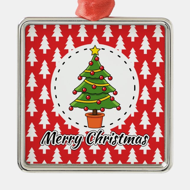 Julgran på Röda Gräs Mönster - God jul Julgransprydnad Metall (Framsidan)