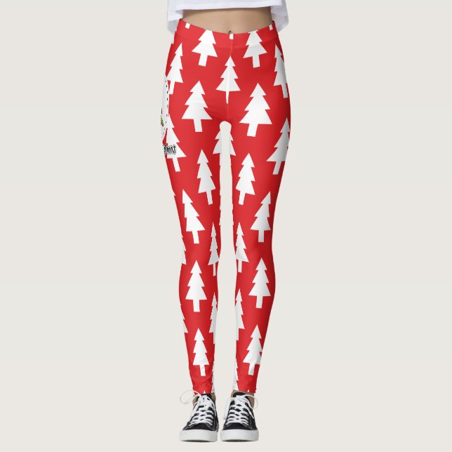 Julgran på Röda Gräs Mönster - God jul Leggings (Framsida)