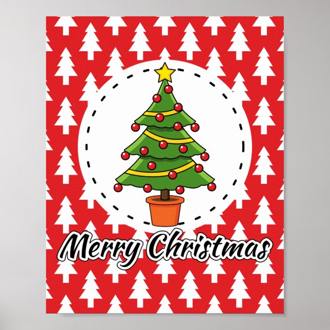 Julgran på Röda Gräs Mönster - God jul Poster (Framsidan)