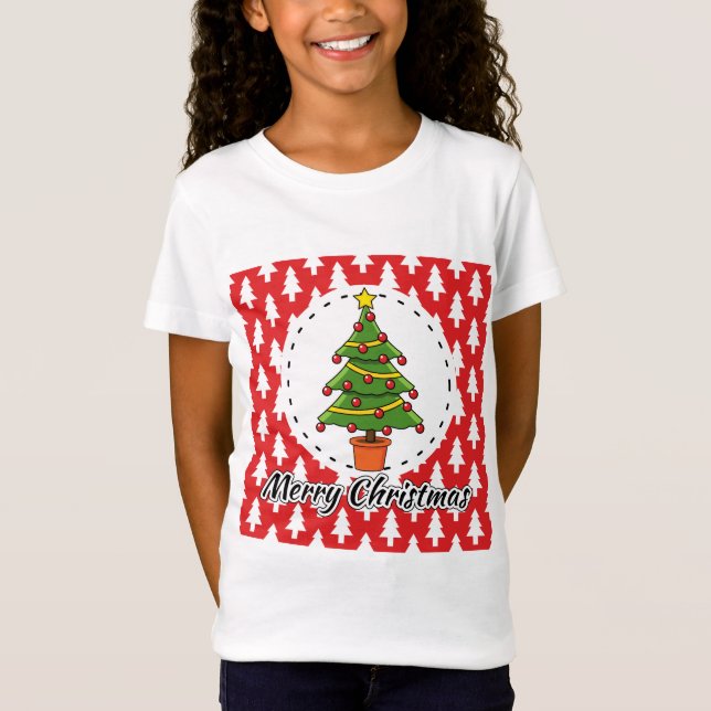 Julgran på Röda Gräs Mönster - God jul T Shirt (Framsida)
