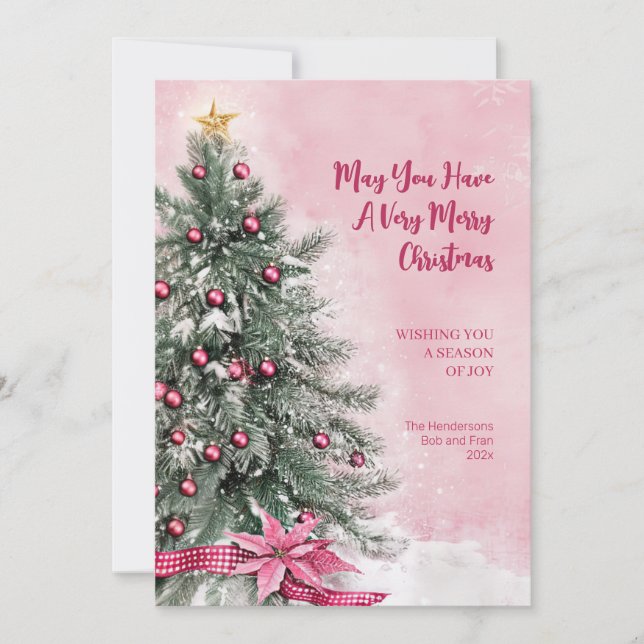 Julgran på Rosa Flat Helgdag Card Julkort (Framsida)