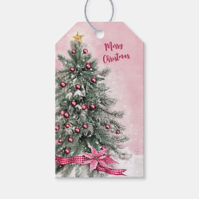 Julgran på rosa  presentetikett (Framsidan)