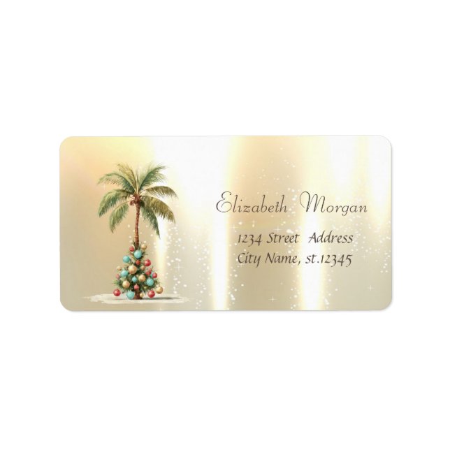 Julgran Palm Kulor Guld Adressetikett (Framsidan)