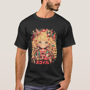 Julgran Pastel Anime Girl Waifu gullholid T Shirt