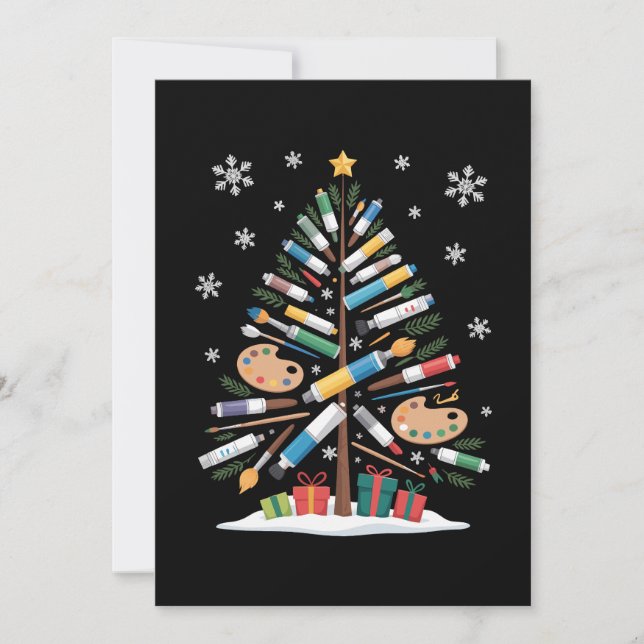 Julgran Penselfärgpall Konstnär Xmas Inbjudningar (Framsida)