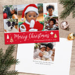 Julgran Photo Collage Red Flat Julkort<br><div class="desc">Sprid Helgdag med ett fotokollage julkort! Sex personligers foton tillsammans med din familj namn och hälsning på baksidan. Den här redigerbara designen har dekorativ Julgranar och dekorativa stjärnor, med ord "God jul in festive script lettering. Perfekt för foton av barn, familj, vänner och husdjur. Färger: rött, vitt och guld färg....</div>