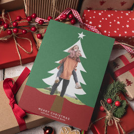 Julgran Photo Cutout Chic Modern Grönt Red Julkort