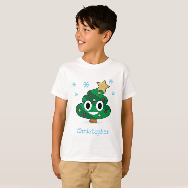 Julgran Poop Emoji Kids T-Shirt med Namn (Hel framsida)