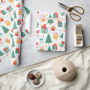 Julgran Presenter Färgglatt Mönster Julpresent Presentpapper