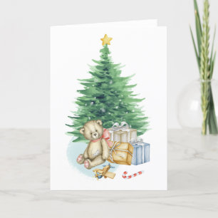 Julgran Presenter Nalle Watercolor Helgkort