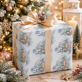 Julgran presentpapper med snöig hjort