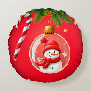Julgran Prydnad Snömannen Godis Pinne Ornament Rund Kudde