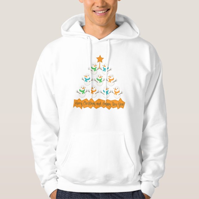 Julgran pyramid av julafton snögubbar hoodie (Framsida)