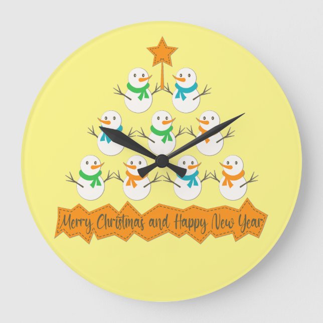 Julgran pyramid av julafton snögubbar stor klocka (Framsida)