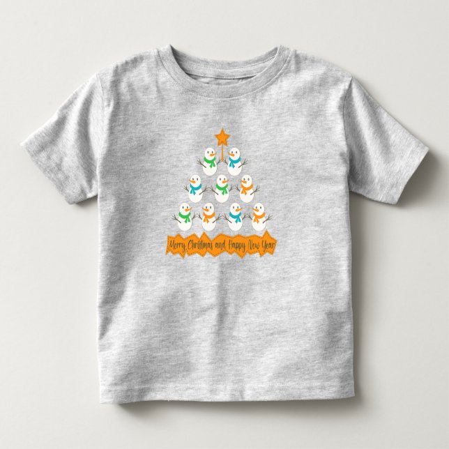 Julgran pyramid av julafton snögubbar t shirt (Framsida)