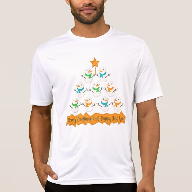 Julgran pyramid av julafton snögubbar t shirt (Framsida)