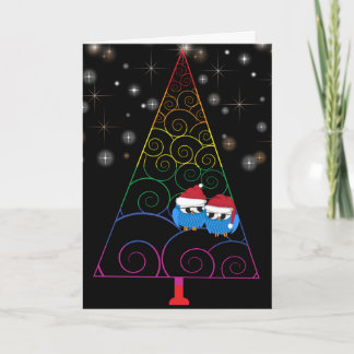 Julgran Rainbow och två Uggla Helgkort