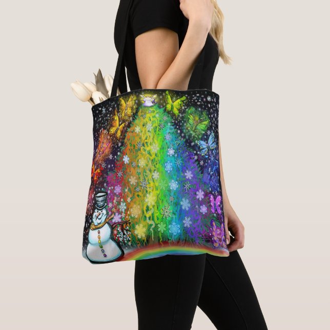 Julgran Rainbow of Älvors Tote Bag Tygkasse (Närbild)