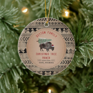 julgran Ranch Santa Buffalo Burlap Julgransprydnad Keramik