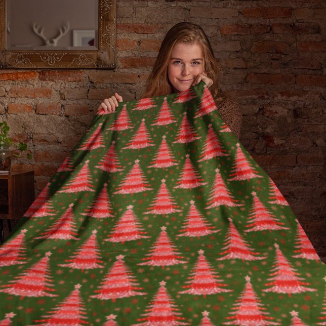 Julgran Red Grönt Mönster Design Fleecefilt (Skapare uppladdad)