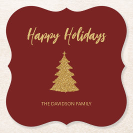 Julgran Red Guld Glitter Helgdag Underlägg Papper