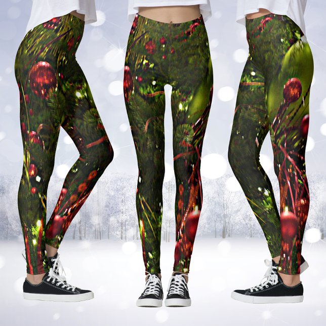 Julgran Red & Guld julbalar Leggings (Christmas Tree Red & Gold Christmas Leggings)