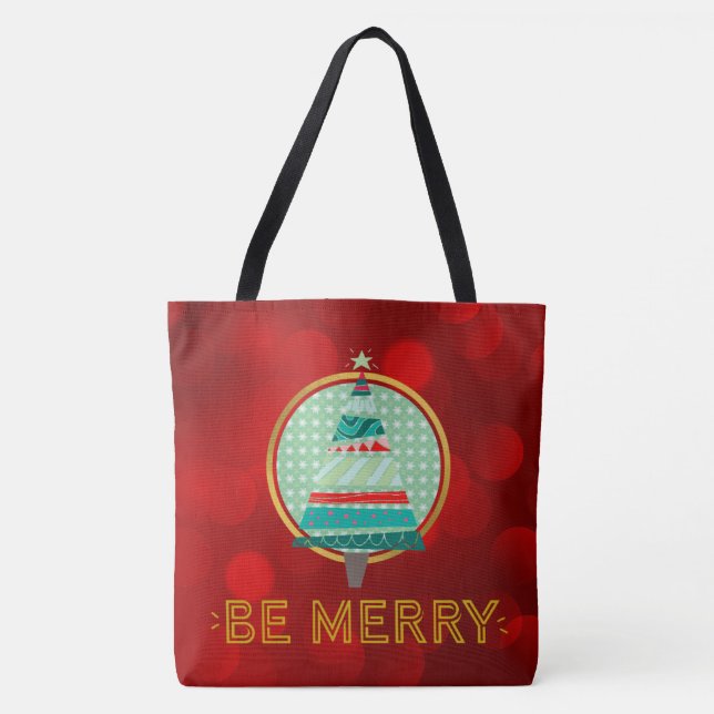 julgran Red Sparkly be Merry Tote Bag Tygkasse (Framsida)