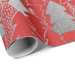 Julgran Red Vin Silver Grått Glitter Wood Presentpapper