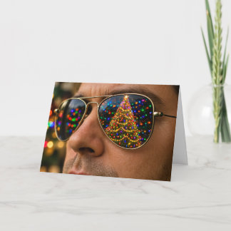 Julgran reflekterad i solglasögon kort