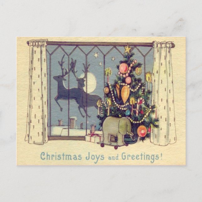 Julgran Reindeer Leksak Full Moon Helg Vykort (Framsida)