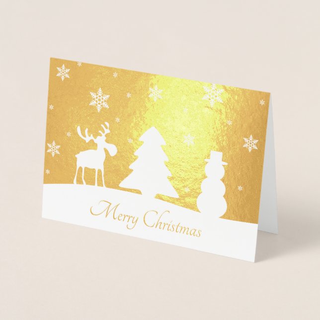 Julgran Reindeer Snögubbe - guldkort Folierat Kort (Framsida)