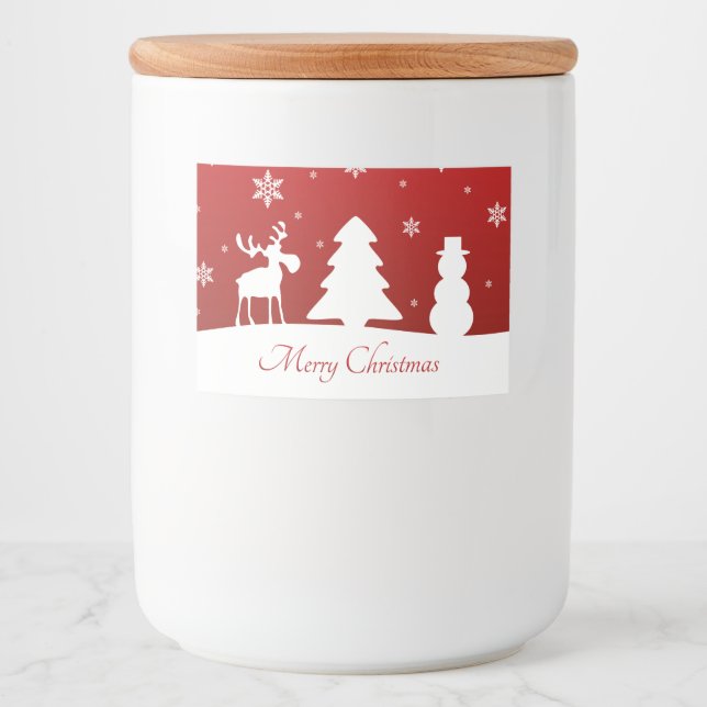 Julgran Reindeer Snögubbe Mat Etiketter (Framsida)