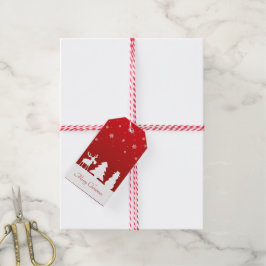 Julgran Reindeer Snögubbe Presentetikett