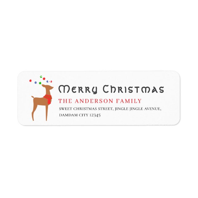 Julgran & Ren Enkel Returadress Etikett (Framsidan)