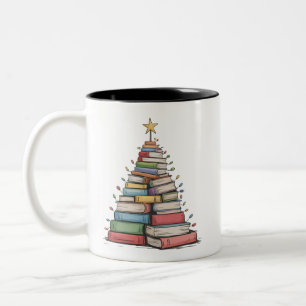 Julgran Retro Bokälskare Bibliotek Två-Tonad Mugg