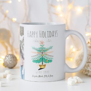 Julgran Retro Pastel Lycklig Helgdag Photo Kaffemugg