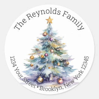 Julgran - Returetiketter för vattenfärg Runt Klistermärke