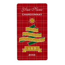 Julgran Ribbon Red Play Banner Vin etikett