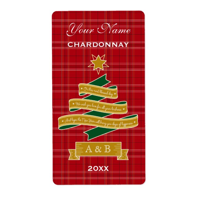 Julgran Ribbon Red Play Banner Vin etikett Fraktsedel (Framsidan)