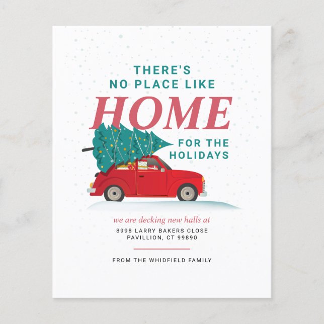 Julgran röd bil Vi har flyttat Flytt  (Framsida)