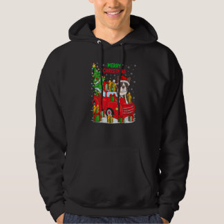 Julgran Röd Lastbil Belysning Boston Terrier Hund Hoodie