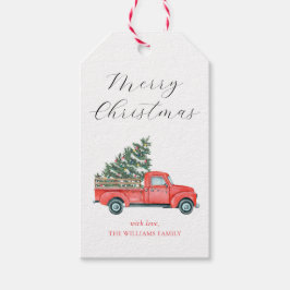 Julgran & Röd Lastbil God Jul Presentetikett