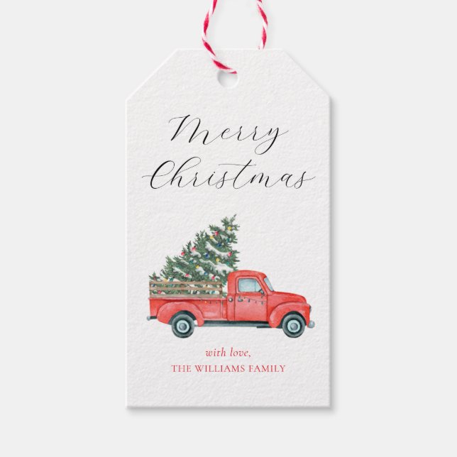 Julgran & Röd Lastbil God Jul Presentetikett (Framsidan)