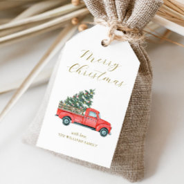 Julgran & Röd Lastbil Klassigt God Jul Presentetikett