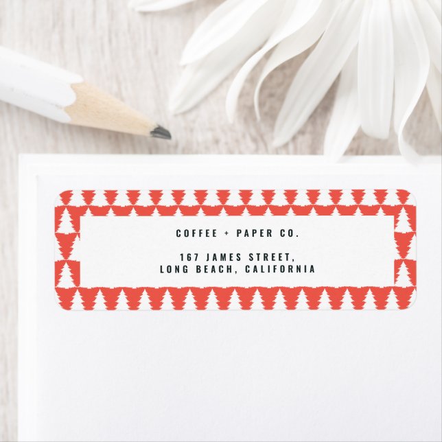 Julgran röd modern helgdag enkel snyggt returadress etikett (Insitu)