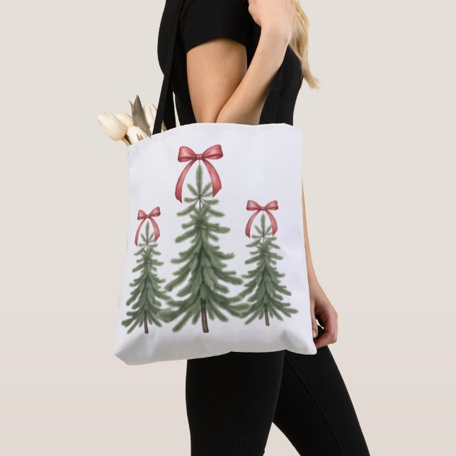 Julgran Röd Slinga Retro God Jul Julen Tygkasse (Närbild)