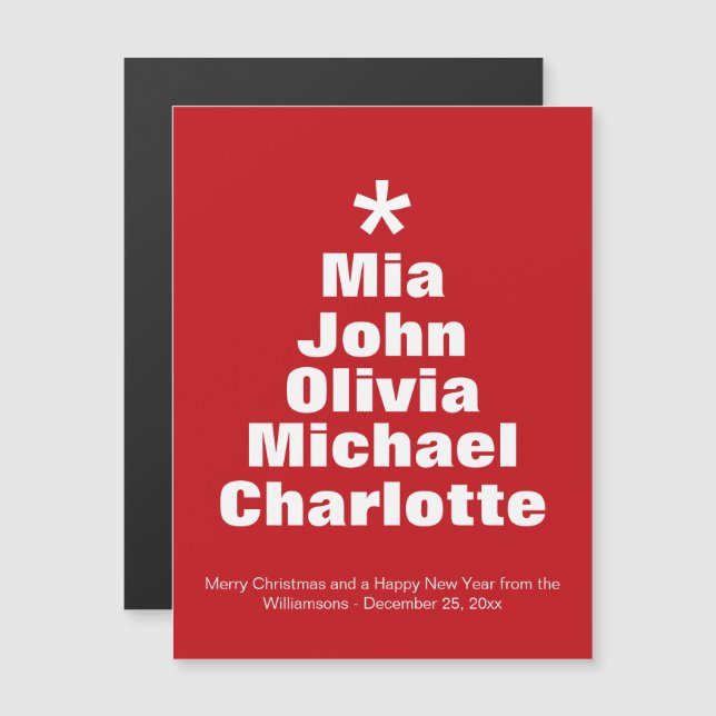 Julgran-röda, magnetiskt kort (Fram/baksida)