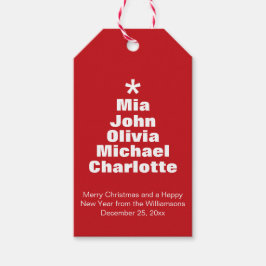 Julgran röda vita namn, modern förmån presentetikett