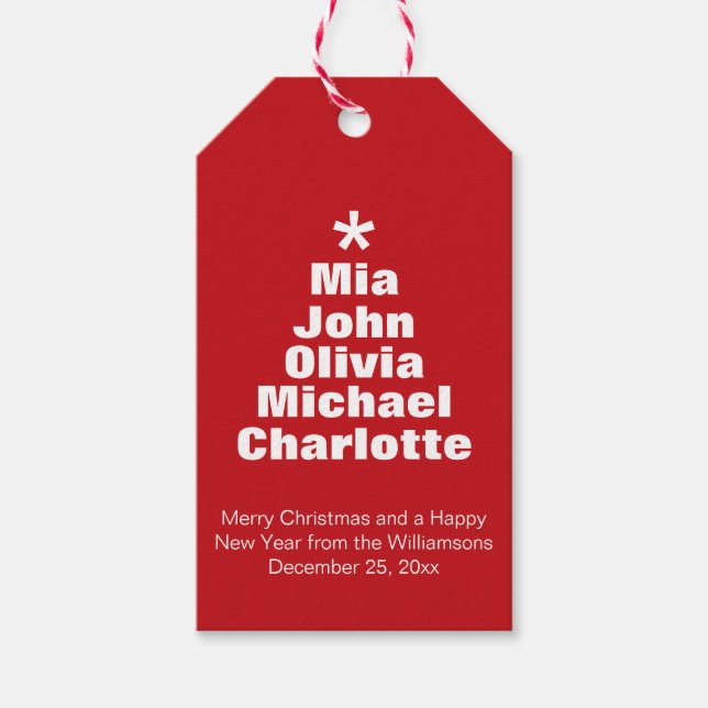 Julgran röda vita namn, modern förmån presentetikett (Framsidan)